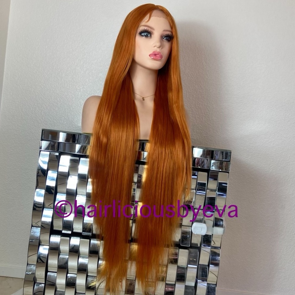 Straight orange wig middle part